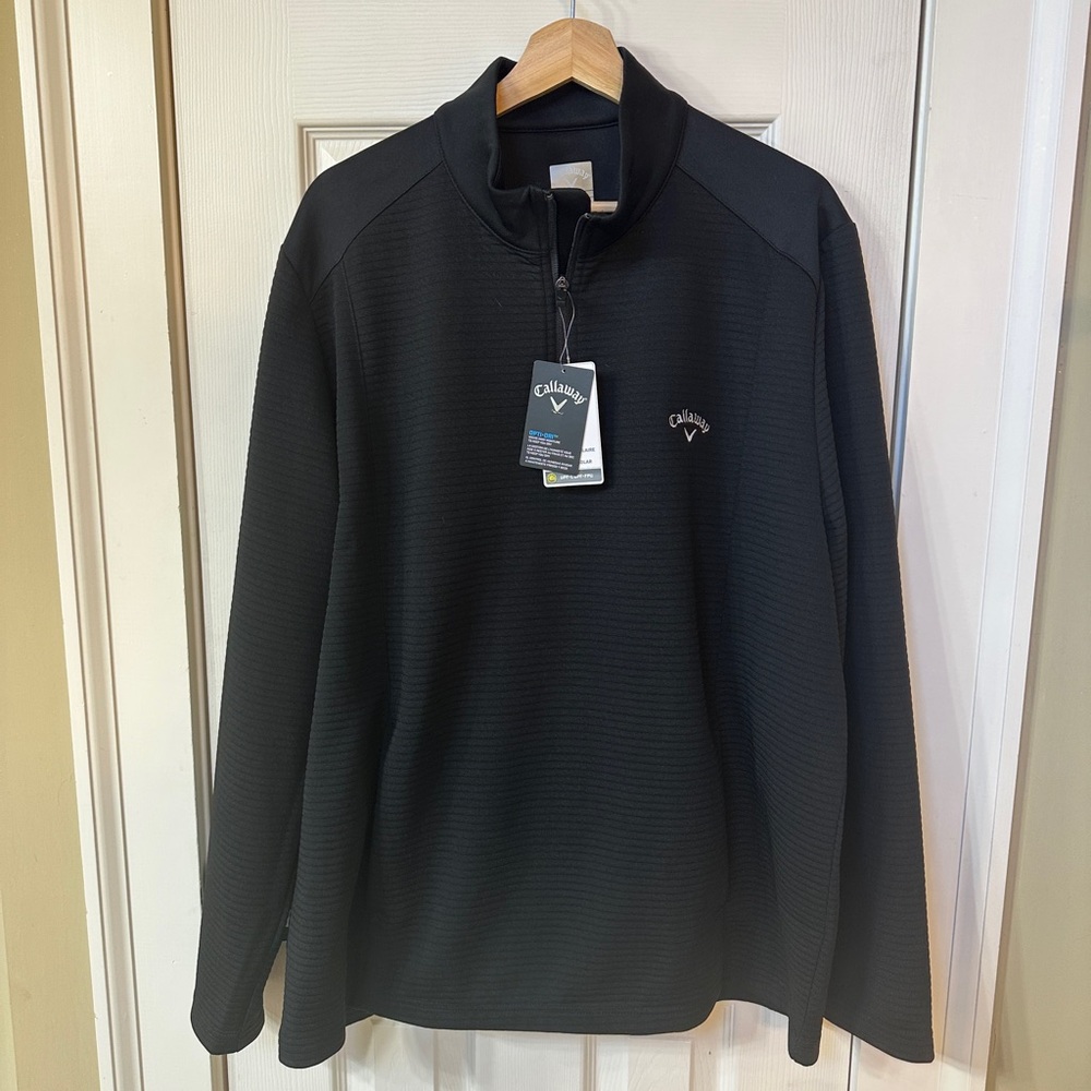 NWT mens callaway quarter zip pullover Golf Athletic Wear Black Ribbed XL
